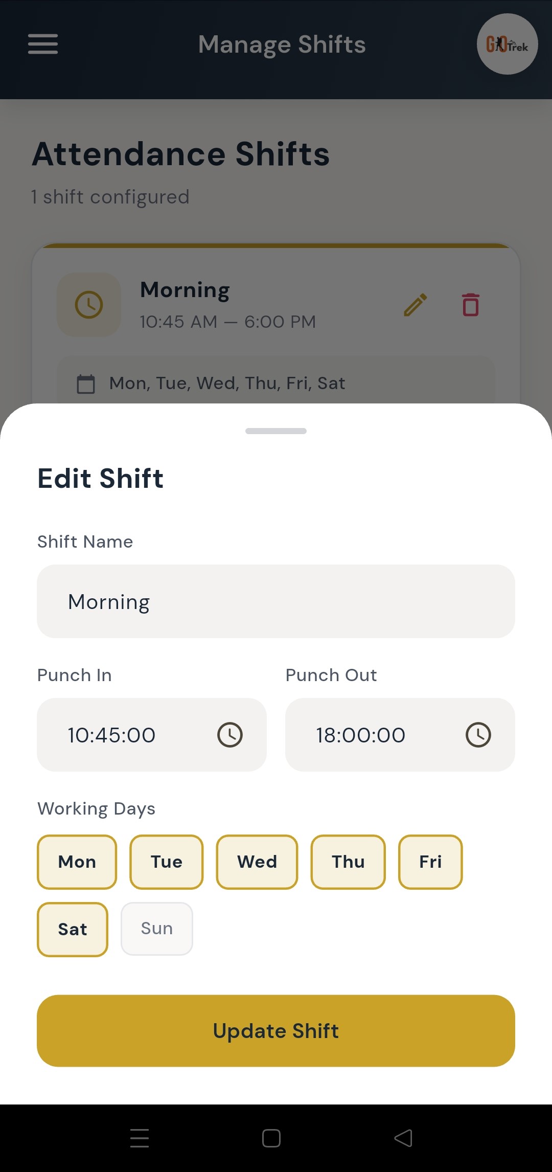 PayrollX employer app edit shift form